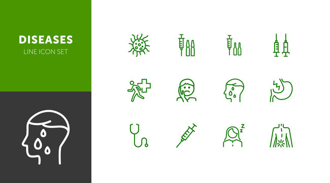 Diseases line icon set