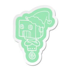 cartoon  sticker of a robot wearing santa hat