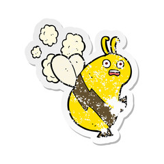 retro distressed sticker of a funny cartoon bee