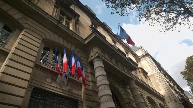 French flag blue white red building 4K