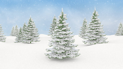Obraz premium Christmas background winter scenery landscape with falling snow and blue sky. 3D render