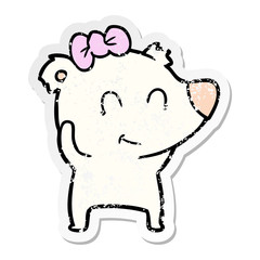 distressed sticker of a female polar bear cartoon