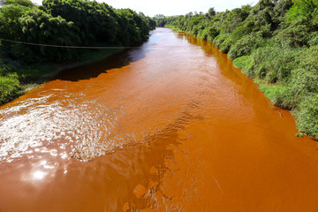 Paraopeba River polluted by tailings after the collapse of Dam of the Córrego do Feijão mine of...