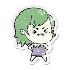 Obraz premium distressed sticker of a annoyed cartoon vampire girl