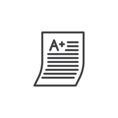 Excellent test result line icon. linear style sign for mobile concept and web design. A plus grade outline vector icon. Symbol, logo illustration