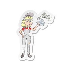 retro distressed sticker of a cartoon hard working woman with beer