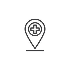 Medical Map Marker line icon. linear style sign for mobile concept and web design. Hospital location pin outline vector icon. Symbol, logo illustration. Pixel perfect vector graphics