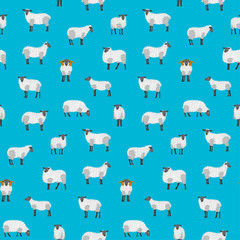 Sheep seamless background pattern wallpaper vector flock group with cute funny cartoon characters. Lamb poddy ewe jumbuck mutton childish infantile. Comic comical decoration textile fabric cloth. 