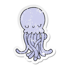 distressed sticker of a cute cartoon jellyfish