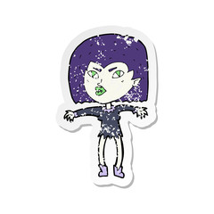 retro distressed sticker of a cartoon vampire girl