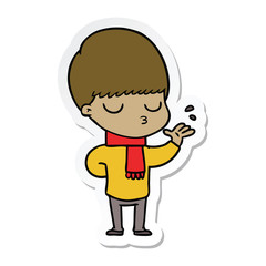 sticker of a cartoon calm boy