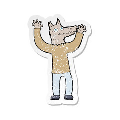 retro distressed sticker of a cartoon wolf man