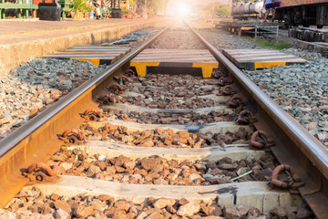 Railway tracks in train station.