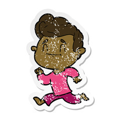 distressed sticker of a happy cartoon man exercising