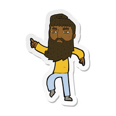 sticker of a cartoon bearded man pointing the way