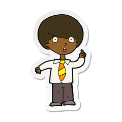 sticker of a cartoon school boy answering question