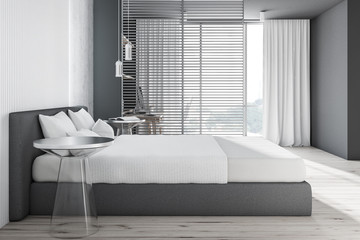 Gray and concrete bedroom side view