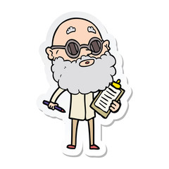 sticker of a cartoon curious man with beard and sunglasses