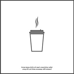 Vector icon of a disposable cup of coffee. A stale coffee drink in the dishes on white isolated background.