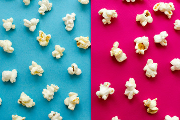 popcorn on pink and blue background