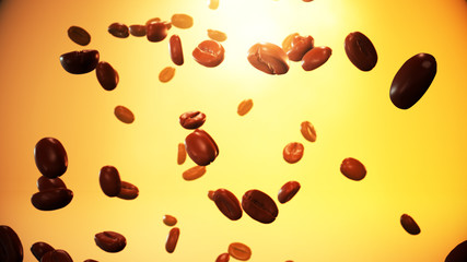 Fototapeta na wymiar Coffee beans float in space