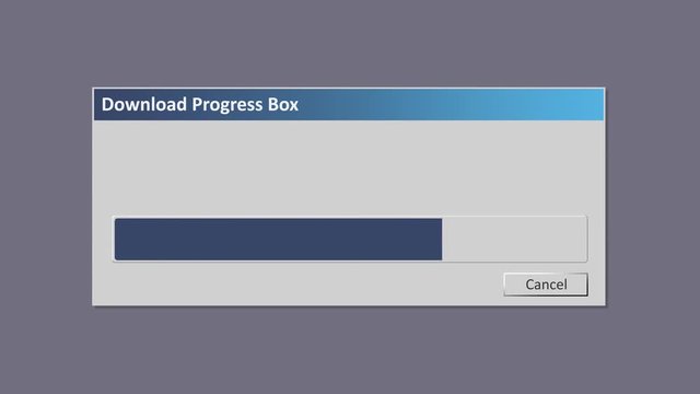 A download progress box, in the style of a famous operating system but redrawn by me, with a bar being filled fast. Insert your own text. Background versions: grey, blue, green, black.