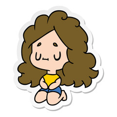 sticker cartoon of a cute kawaii girl