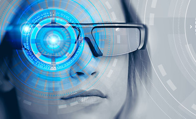 Woman in augmented reality glasses, HUD
