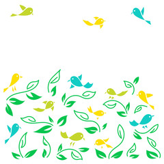 Floral background with funny little birds. Vector.