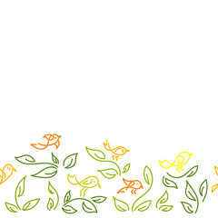 Floral background with funny little birds. Vector.