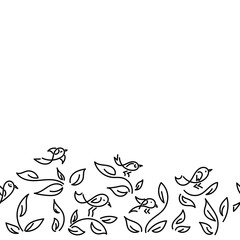 Floral background with funny little birds. Vector.