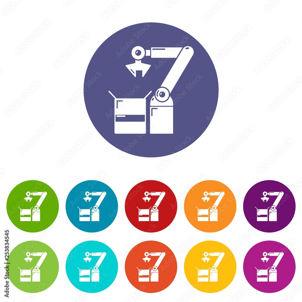 Poster robot factory icons color set vector for any web design on white background
