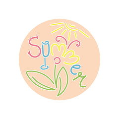 Summer. Flower, glass, sun. Outline. Vector