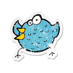 retro distressed sticker of a cartoon happy bird