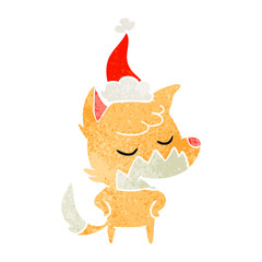 friendly retro cartoon of a fox wearing santa hat