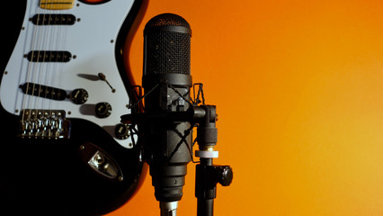 electric guitar and studio microphone 