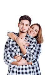 Portrait of happy couple isolated on white.