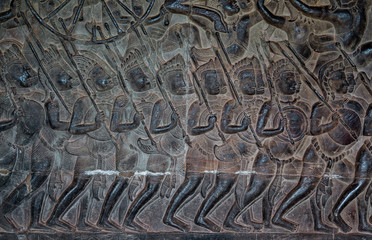 Warriors - bas relief in Angkor Wat