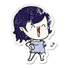 distressed sticker of a cute cartoon happy vampire girl