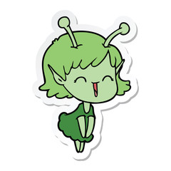 sticker of a cartoon alien girl laughing