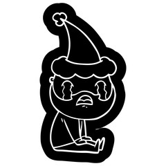 cartoon icon of a bearded man crying wearing santa hat
