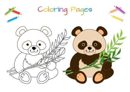 Funny little Panda. Coloring book. Educational game for children. Cartoon vector illustration