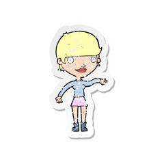 retro distressed sticker of a cartoon happy woman
