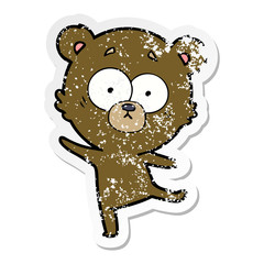 distressed sticker of a worried bear cartoon