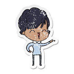 distressed sticker of a cartoon laughing woman