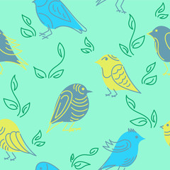 Fototapeta na wymiar Seamless colors background with funny little birds. Vector illustration