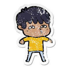 distressed sticker of a cartoon curious man