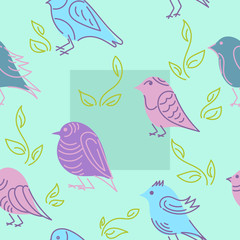 Seamless colors background with funny little birds. Vector illustration