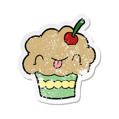 distressed sticker of a cartoon cupcake
