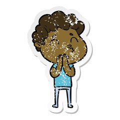 distressed sticker of a cartoon man pouting